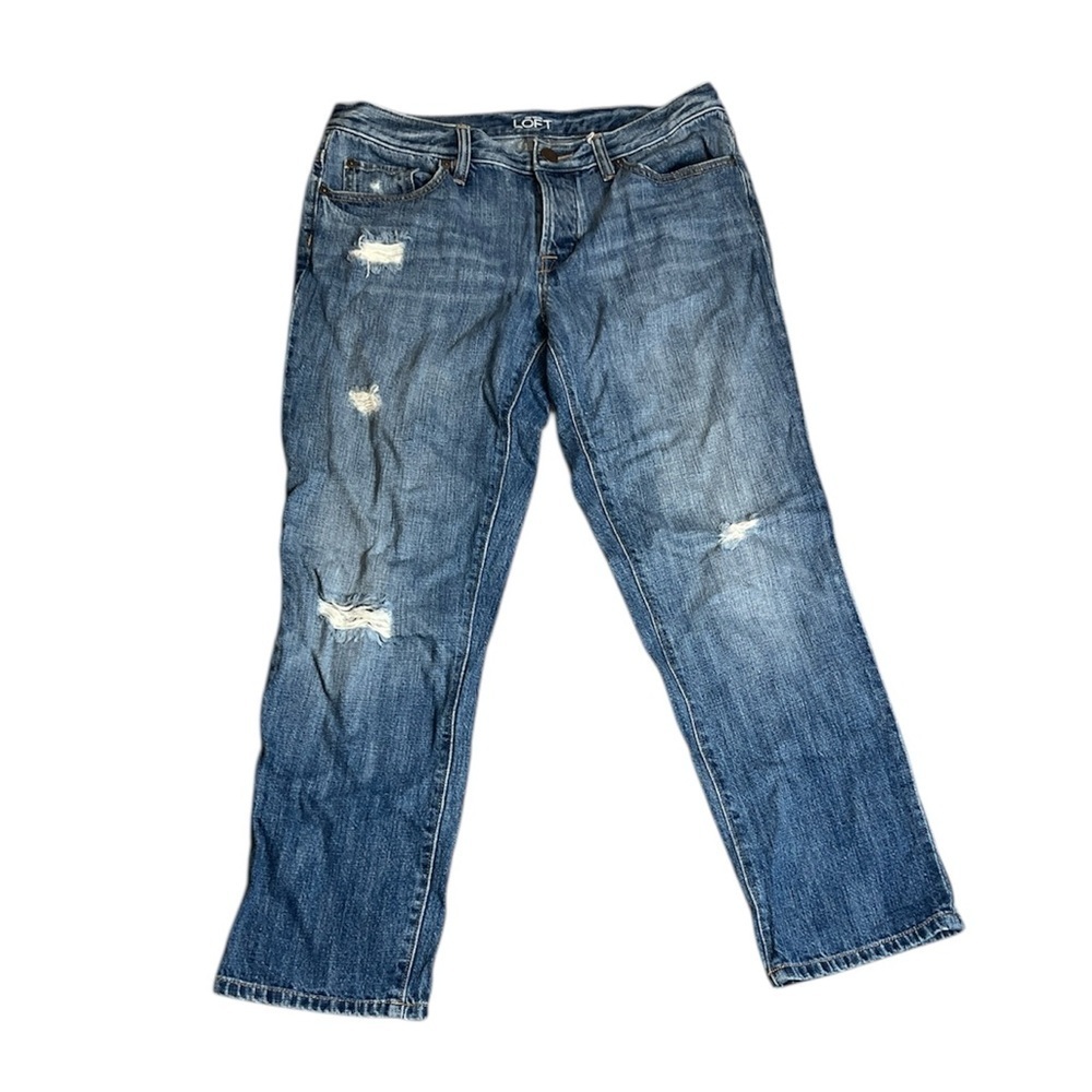 Loft cotton distressed boyfriend button fly jeans size 28/6
